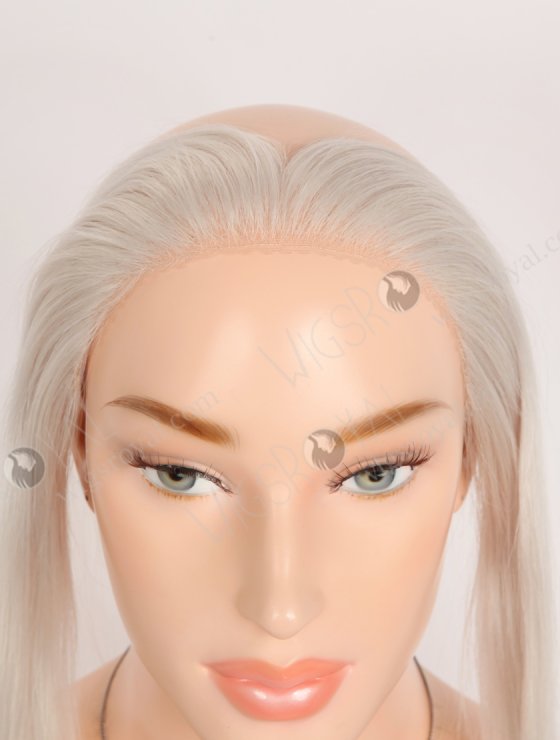 In Stock European Virgin Hair 16" Straight Platinum Gray Color Hairline Topper SHT-023-32980