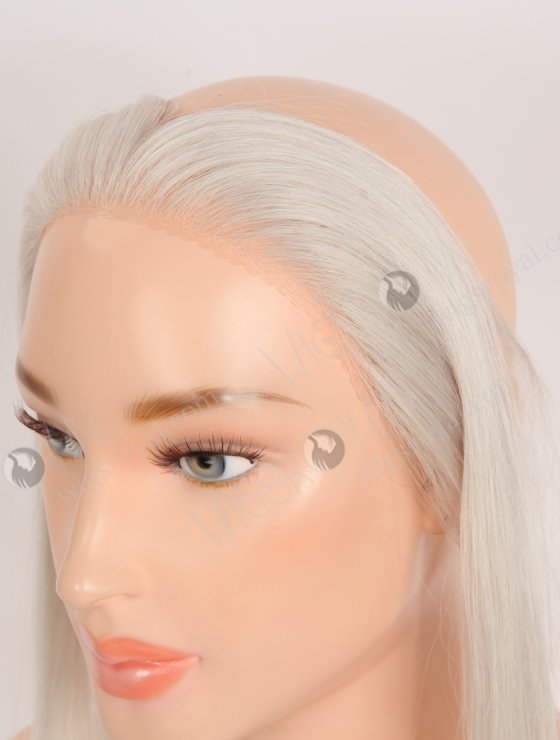 In Stock European Virgin Hair 16" Straight Platinum Gray Color Hairline Topper SHT-023-32979