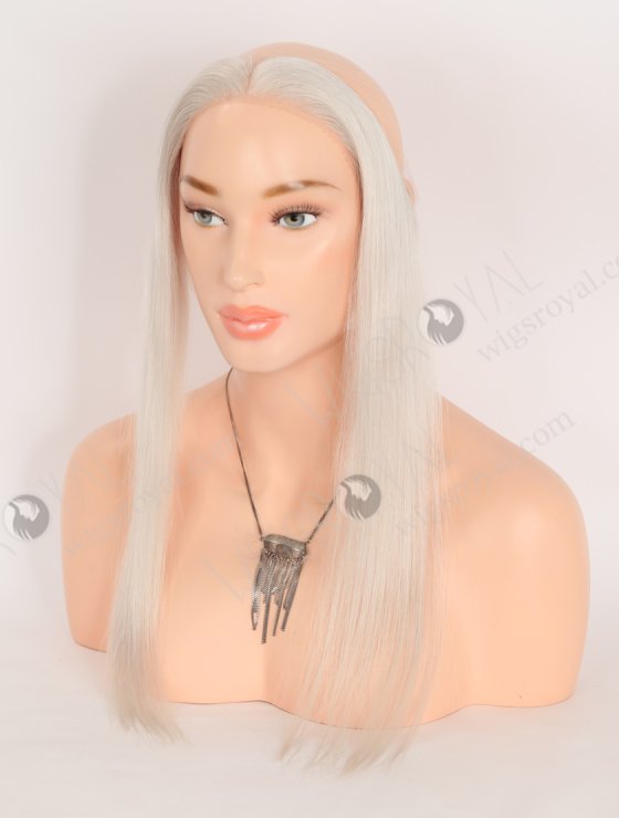 In Stock European Virgin Hair 16" Straight Platinum Gray Color Hairline Topper SHT-023-32983