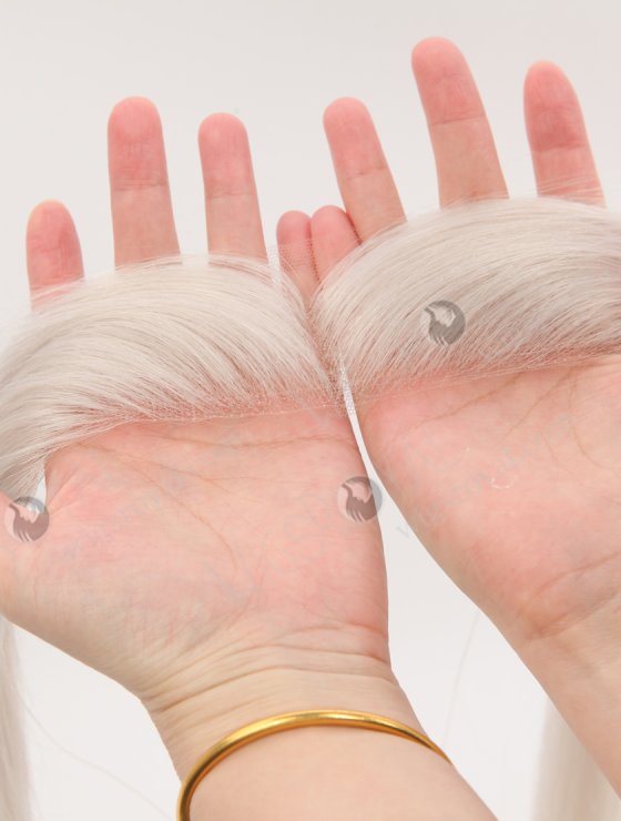 In Stock European Virgin Hair 16" Straight Platinum Gray Color Hairline Topper SHT-023-32986