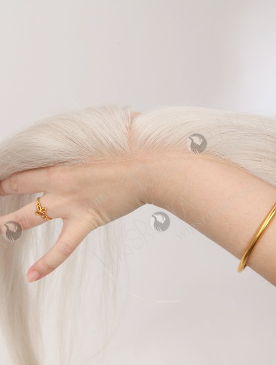 In Stock European Virgin Hair 16" Straight Platinum Gray Color Hairline Topper SHT-023-32988