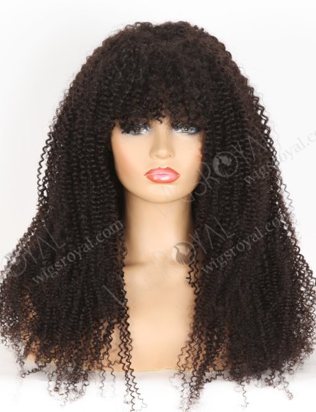 Unprocessed Human Hair Natural Color Afro Curl 7mm Lace Front Wigs With Bangs WR-CLF-077