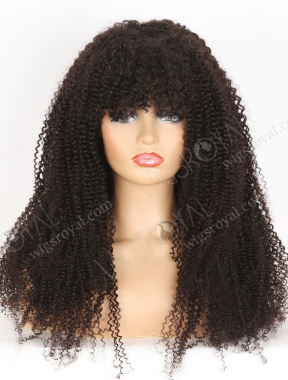 Unprocessed Human Hair Natural Color Afro Curl 7mm Lace Front Wigs With Bangs WR-CLF-077-33025