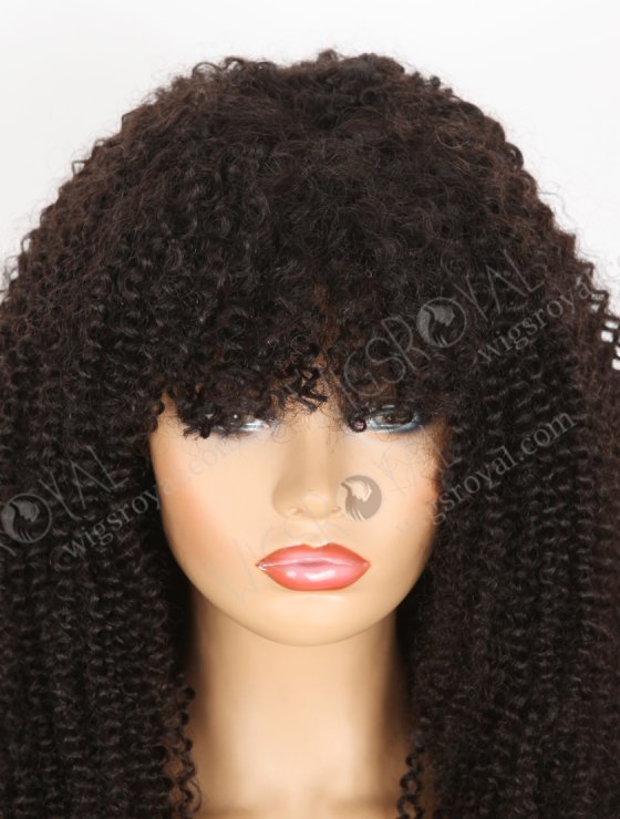 Unprocessed Human Hair Natural Color Afro Curl 7mm Lace Front Wigs With Bangs WR-CLF-077-33026
