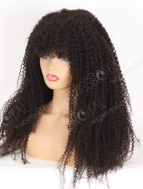 Unprocessed Human Hair Natural Color Afro Curl 7mm Lace Front Wigs With Bangs WR-CLF-077-33028