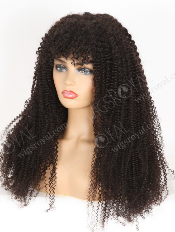 Unprocessed Human Hair Natural Color Afro Curl 7mm Lace Front Wigs With Bangs WR-CLF-077-33029