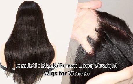 Realistic Black Brown Long Straight Wigs for Women