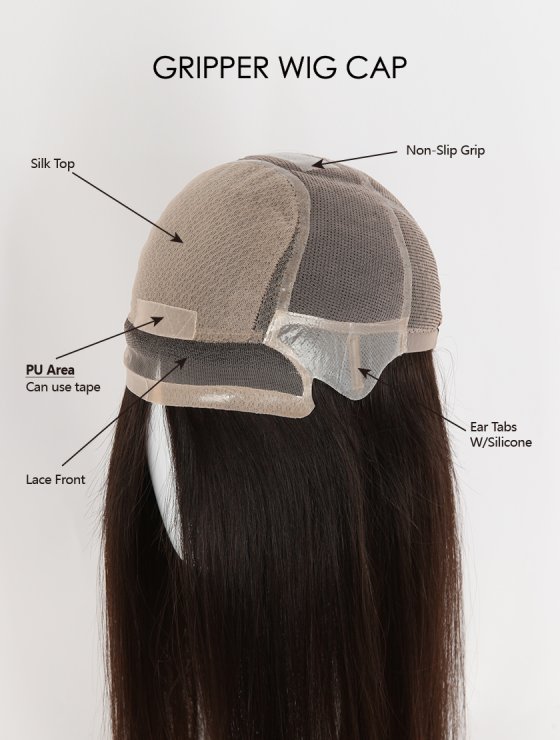 Best Wigs for Chemo Patients | 12 Inch Natural Brown Color Natural Looking Lace Front Silk Top Glueless Gripper Wigs GRP-08102-33697