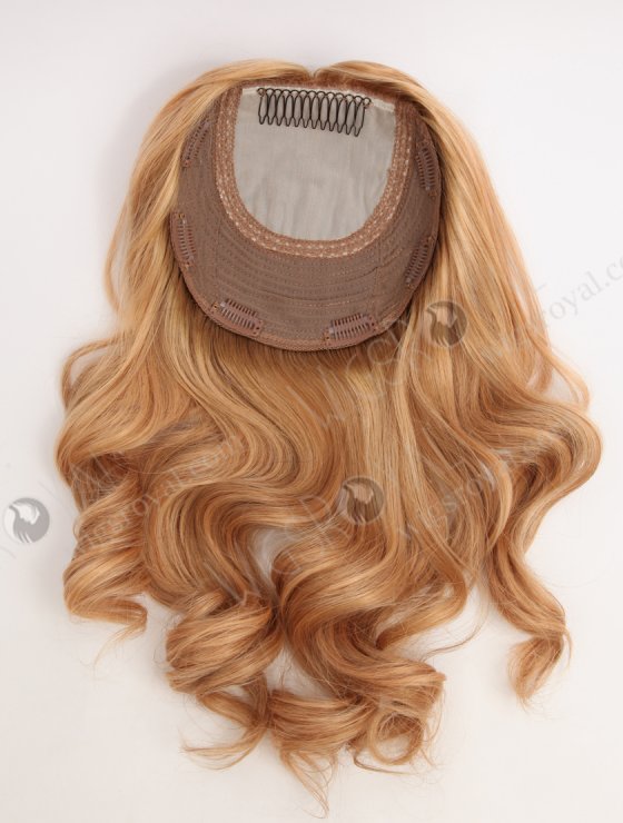 In Stock European Virgin Hair 16" Beach Wave T8/16# with 8# Highlights 7"×7" Silk Top Wefted Topper-029-34028