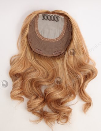 In Stock European Virgin Hair 16" Beach Wave T8/16# with 8# Highlights 7"×7" Silk Top Wefted Topper-029