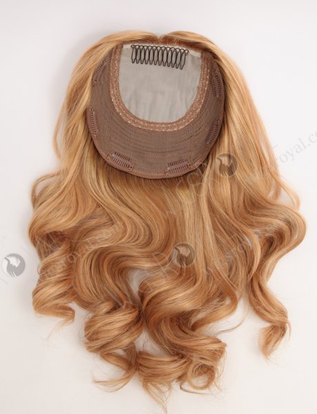 In Stock European Virgin Hair 16" Beach Wave T8/16# with 8# Highlights 7"×7" Silk Top Wefted Topper-029