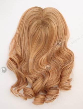 In Stock European Virgin Hair 16" Beach Wave T8/16# with 8# Highlights 7"×7" Silk Top Wefted Topper-029