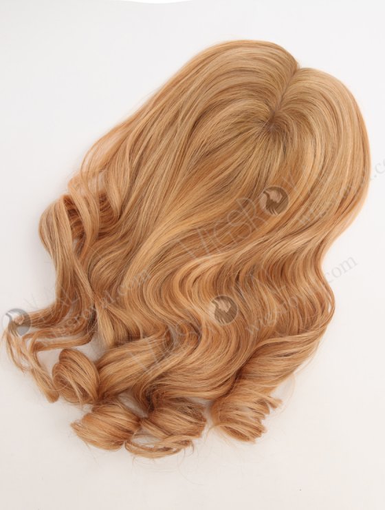 In Stock European Virgin Hair 16" Beach Wave T8/16# with 8# Highlights 7"×7" Silk Top Wefted Topper-029-34032