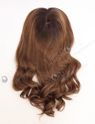 In Stock European Virgin Hair 18" Beach Wave T2/10# with T2/8# Highlights 7"×7" Silk Top Wefted Topper-026