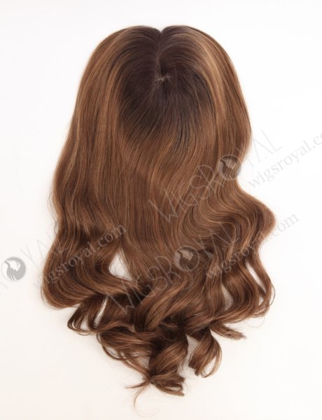 In Stock European Virgin Hair 18" Beach Wave T2/10# with T2/8# Highlights 7"×7" Silk Top Wefted Topper-026