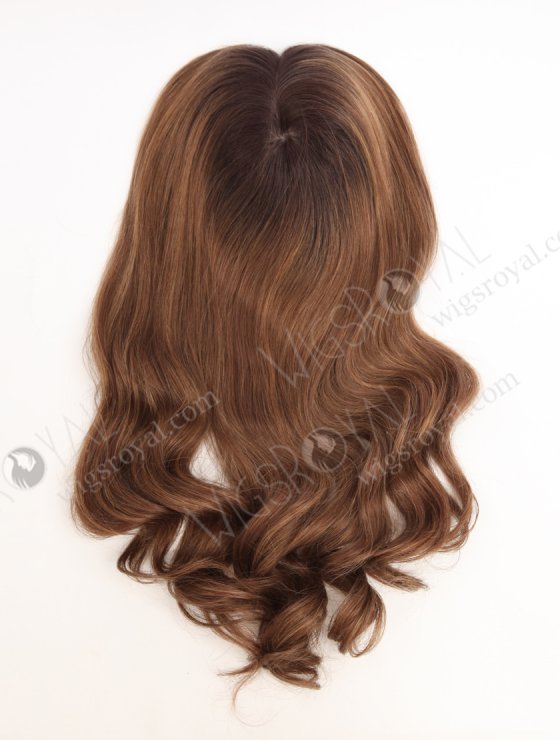 In Stock European Virgin Hair 18" Beach Wave T2/10# with T2/8# Highlights 7"×7" Silk Top Wefted Topper-026-34019