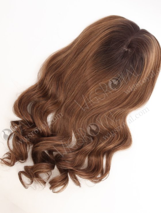 In Stock European Virgin Hair 18" Beach Wave T2/10# with T2/8# Highlights 7"×7" Silk Top Wefted Topper-026-34020