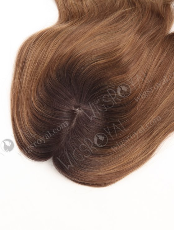 In Stock European Virgin Hair 18" Beach Wave T2/10# with T2/8# Highlights 7"×7" Silk Top Wefted Topper-026-34021