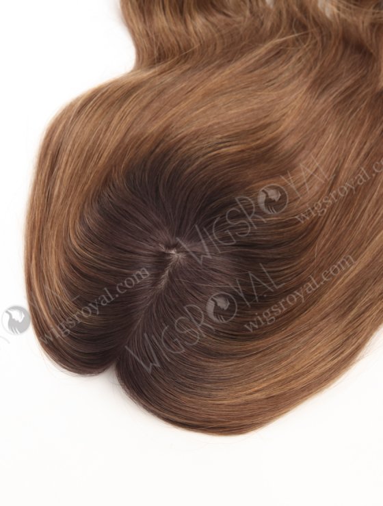 In Stock European Virgin Hair 18" Beach Wave T2/10# with T2/8# Highlights 7"×7" Silk Top Wefted Topper-026-34022
