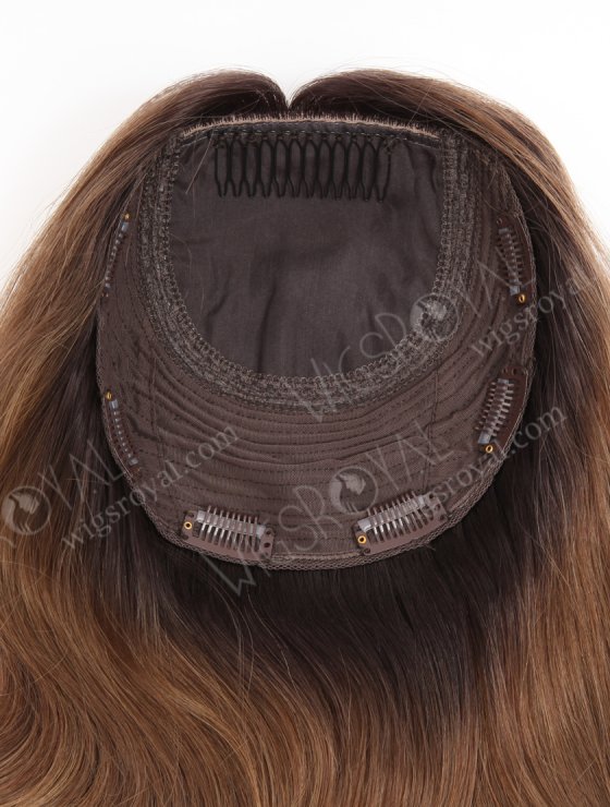 In Stock European Virgin Hair 18" Beach Wave T2/10# with T2/8# Highlights 7"×7" Silk Top Wefted Topper-026-34024