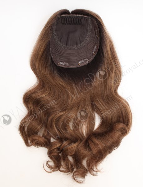 In Stock European Virgin Hair 18" Beach Wave T2/10# with T2/8# Highlights 7"×7" Silk Top Wefted Topper-026