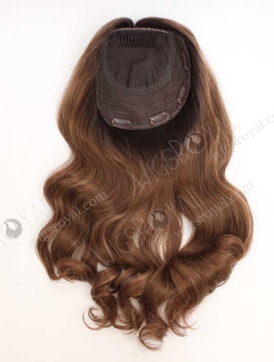 In Stock European Virgin Hair 18" Beach Wave T2/10# with T2/8# Highlights 7"×7" Silk Top Wefted Topper-026-34023