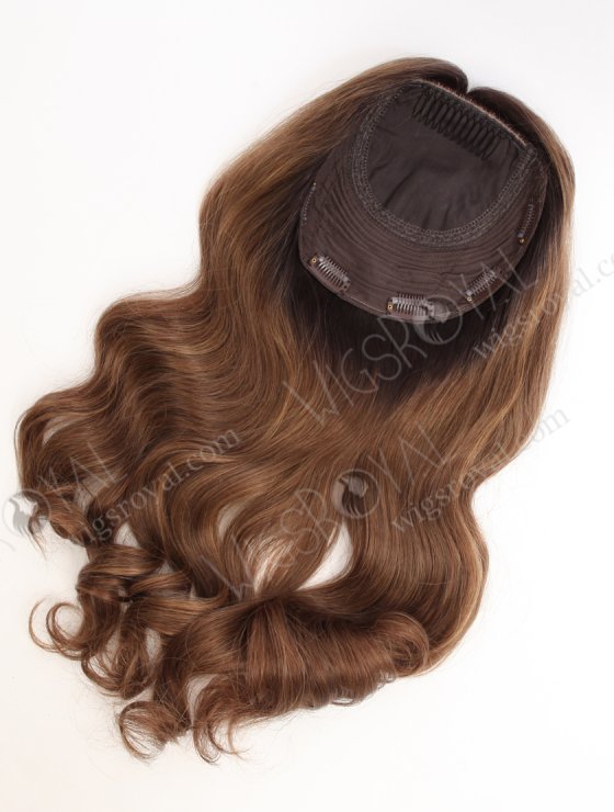 In Stock European Virgin Hair 18" Beach Wave T2/10# with T2/8# Highlights 7"×7" Silk Top Wefted Topper-026-34025