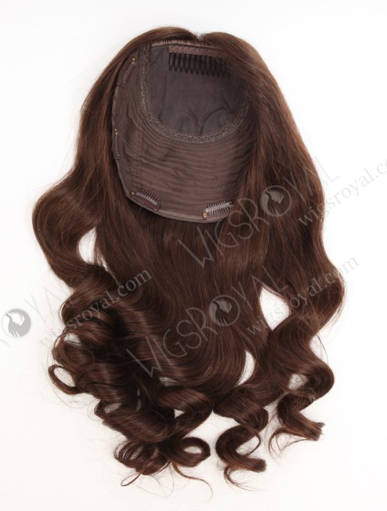 Large Base Silk Top Wefted Hair Topper 18 Inch Dark Brown Wavy Virgin Hair Topper-031