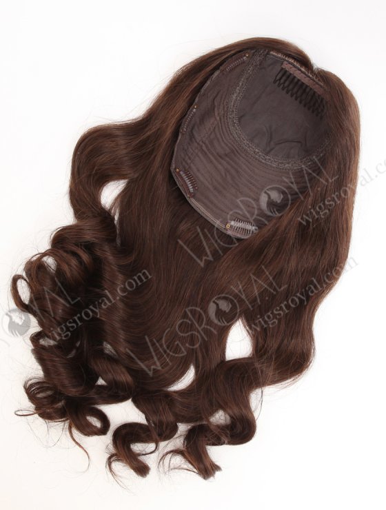 Large Base Silk Top Wefted Hair Topper 18 Inch Dark Brown Wavy Virgin Hair Topper-031-34042