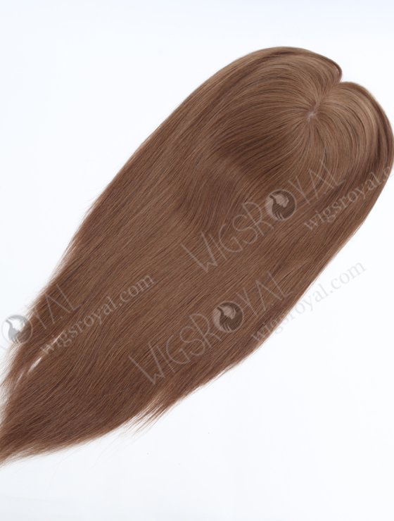Clip On Seamless Silk Base Hair Topper 16 Inches Thick Ends Brown European Hair Topper-072-34074
