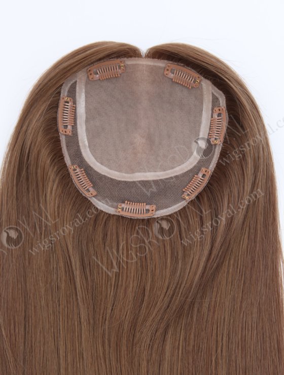 Clip On Seamless Silk Base Hair Topper 16 Inches Thick Ends Brown European Hair Topper-072-34077