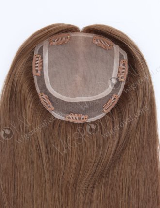Clip On Seamless Silk Base Hair Topper 16 Inches Thick Ends Brown European Hair Topper-072