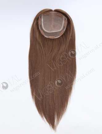 Clip On Seamless Silk Base Hair Topper 16 Inches Thick Ends Brown European Hair Topper-072