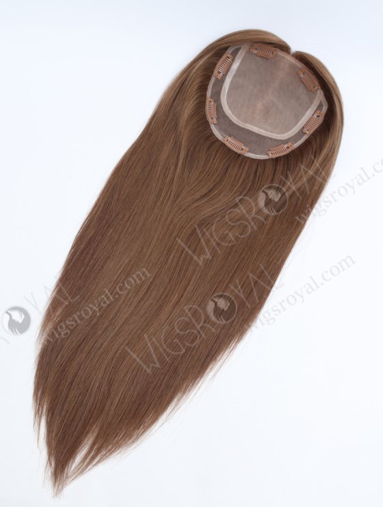 Clip On Seamless Silk Base Hair Topper 16 Inches Thick Ends Brown European Hair Topper-072-34080