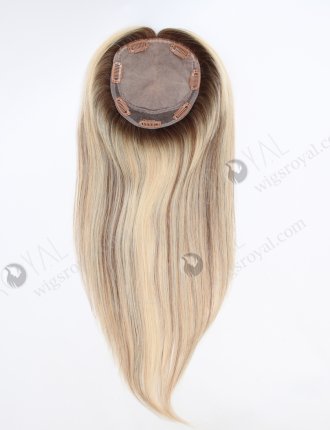 Natural Looking Rooted Blonde Human Hair Clip In Toppers 5.5" x 6" Volume Hair Topper-112
