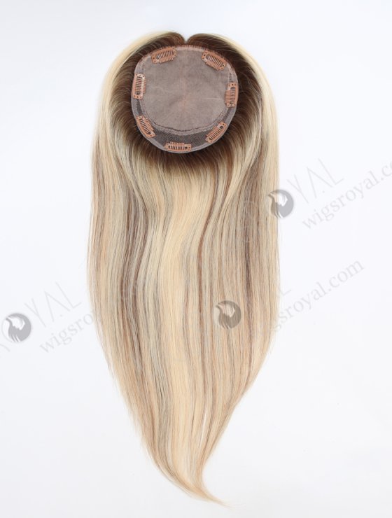 Natural Looking Rooted Blonde Human Hair Clip In Toppers 5.5" x 6" Volume Hair Topper-112-34121
