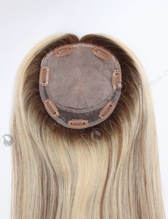 Natural Looking Rooted Blonde Human Hair Clip In Toppers 5.5" x 6" Volume Hair Topper-112
