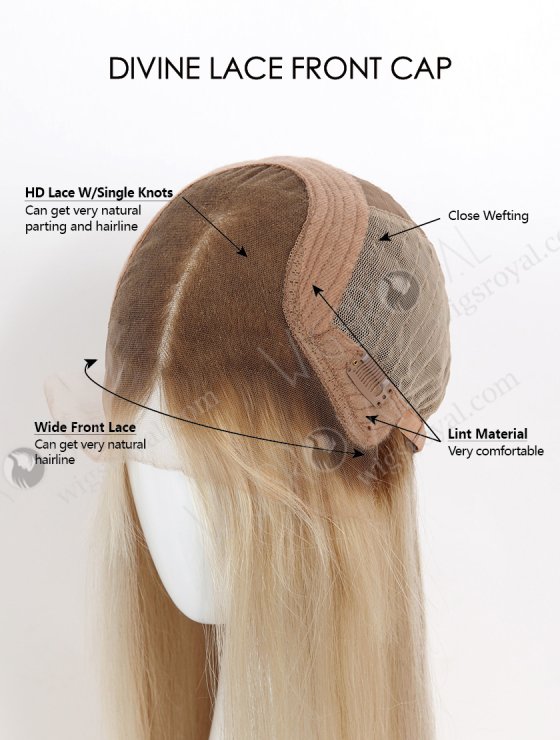 Most Realistic Single Knots Transparent HD Lace Front Wigs 18 Inch Straight European Hair Brown to Blonde Ombre Color RLF-08045-34219