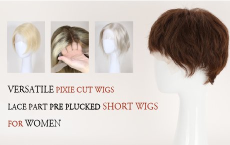 Versatile Pixie Cut Wigs Lace Part Pre Plucked Short Wigs For Women