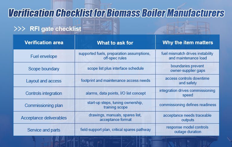 Verification Checklist for Biomass Boiler Manufacturers