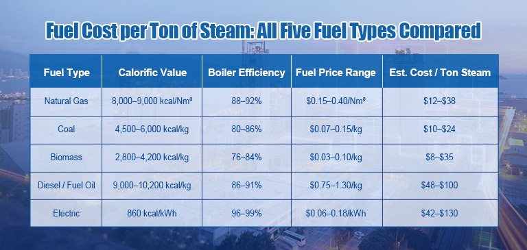 Fuel Cost per Ton of Steam: All Five Fuel Types Compared