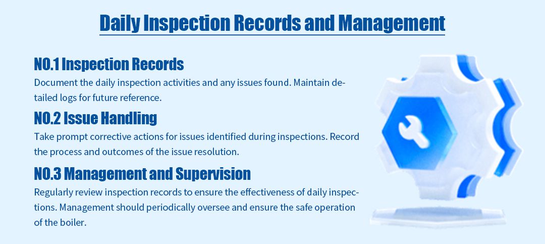 Daily inspection records and management for boilers, covering record-keeping, issue handling, and management supervision.