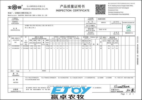 Hot dip galvanized steel sheet inspection report-1