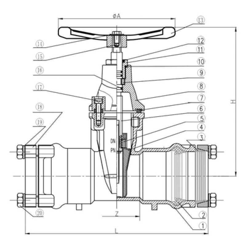 Gate Valve Socket end for PE Pipe