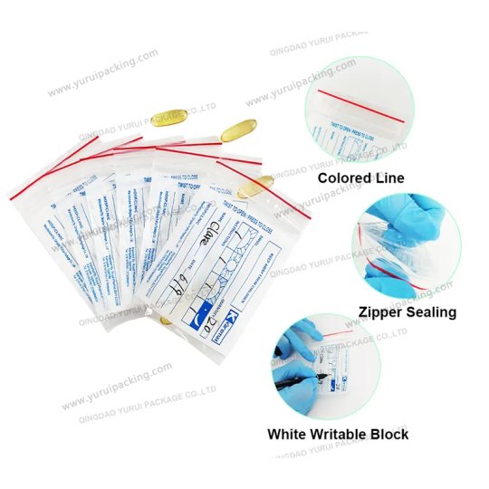 YURUI Custom Medical Grade Clinic Medicine Drug Airtight Dispensing Envelopes Ziplock Pill Bags