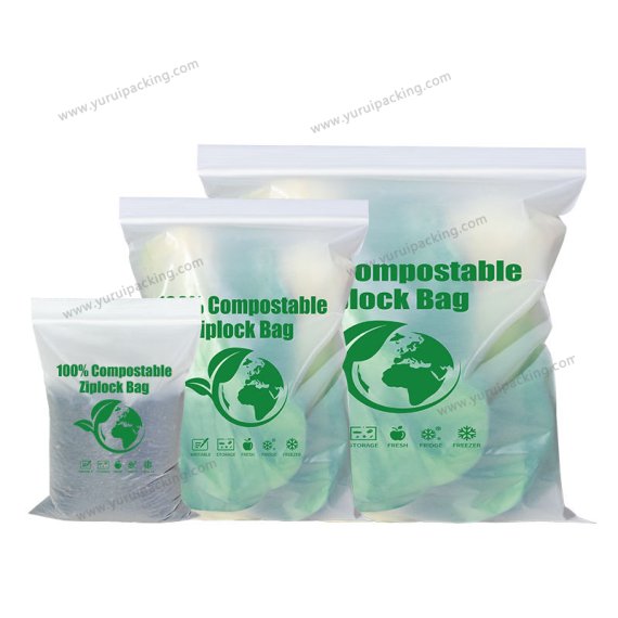 YURUI Custom Corn Starch Food Freezer Packaging Compost Ziplock Bag