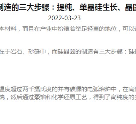 Three steps of silicon wafer fabrication purification, single crystal silicon growth, wafer forming